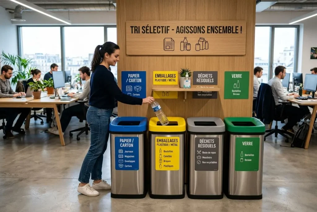 Corbeille tri sélectif compacte pour poste de travail