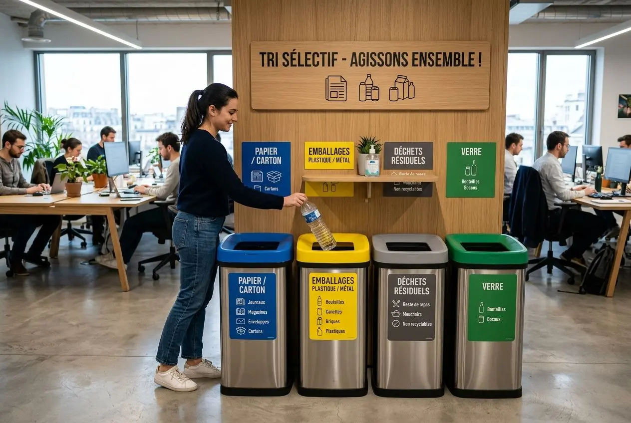 Corbeille tri sélectif compacte pour poste de travail