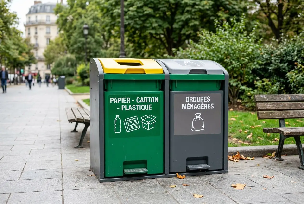 Poubelle de tri sélectif à deux bacs en acier inoxydable