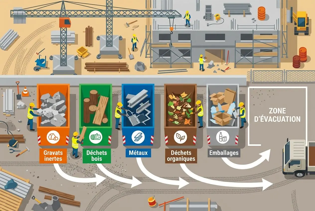 Station de tri organisée sur un chantier